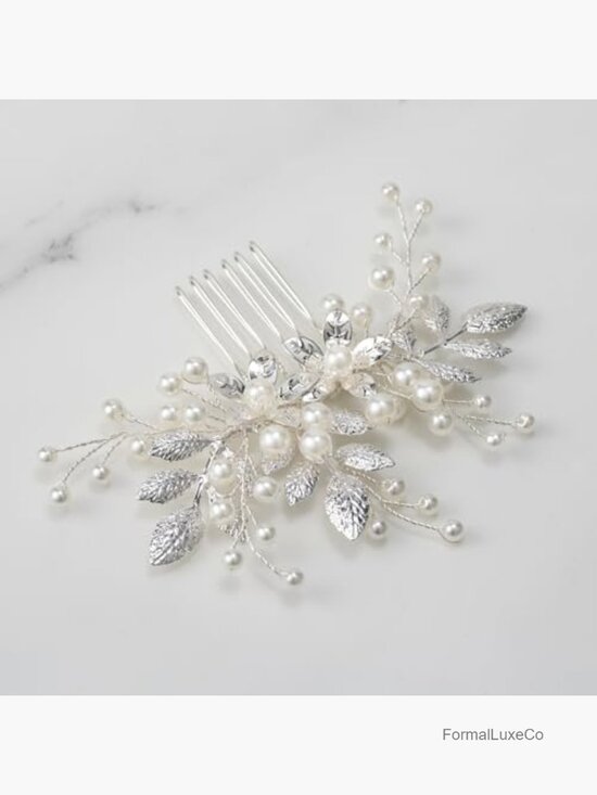Bendable Pearl Crystal Hair Comb Leaf Wedding Hairpiece main image 6